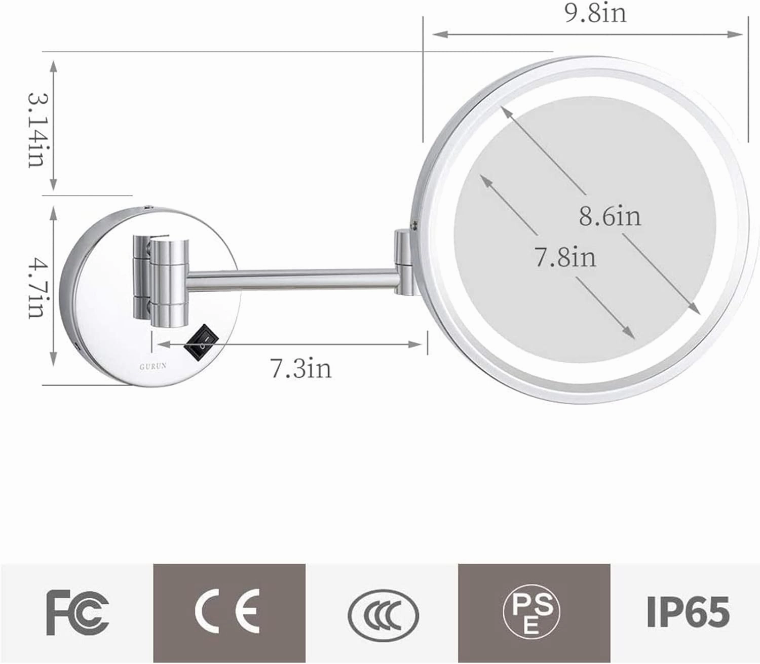 Makeup Mirror with Lights and 10X Magnification, LED Wall Mounted Bathroom Vanity Mirror, Swivel Extendable Shaving Mirror,Brass,USB(Silver,USB)