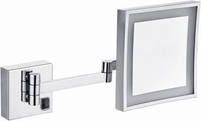 Makeup Mirror with Lights and 3X Magnification, Chrome Square LED Wall Mounted Bathroom Vanity Mirror, Swivel Extendable Shaving Mirror,Plug in (Color : Plug in)