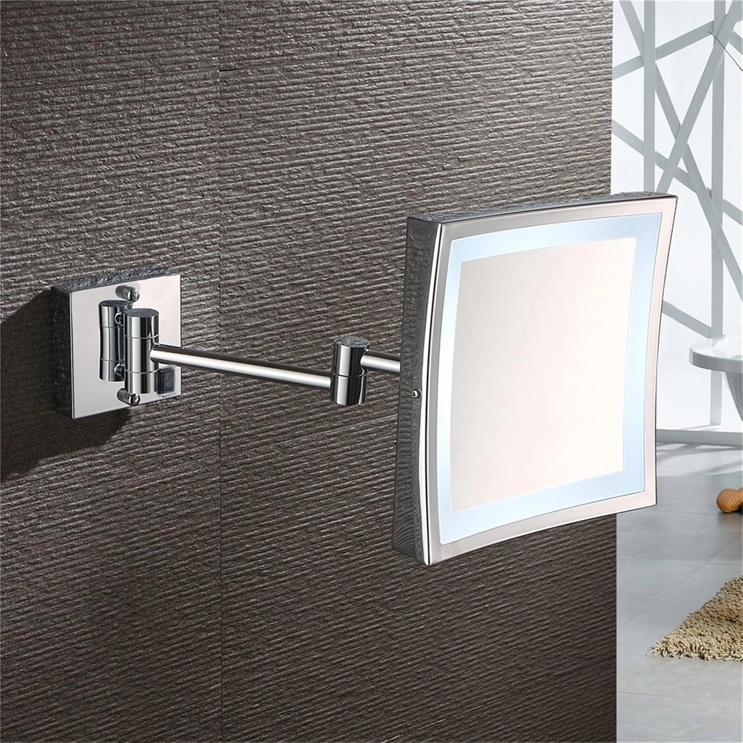 Makeup Mirror with Lights and 3X Magnification Chrome Square LED Wall Mounted Bathroom Vanity Mirror Swivel Extendable Shaving Mirror Plug in (Color : Plug in)