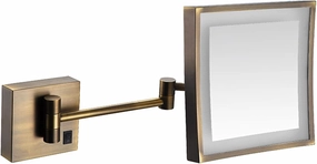 Makeup Mirror with Lights and 3X Magnification, Square LED Wall Mounted Bathroom Vanity Mirror, Rotable Extendable Shaving Mirror,Brass,Plug in (Color : Brass, Size : Hardwired)