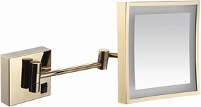 Makeup Mirror with Lights and 3X Magnification Square LED Wall Mounted Bathroom Vanity Mirror Rotable Extendable Shaving Mirror Brass Plug in (Color : Gold, Size : H ( Color : Gold , Size : USB )