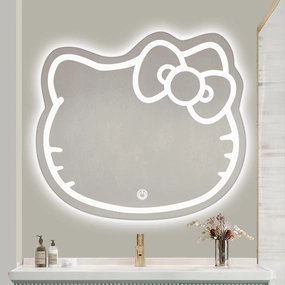 Makeup Mirror With Lights, Anime Cat Neon Sign Mirror, H24.4in×W27.6in, Vanity Mirror With Lights Bedroom Wall Mirror for Pink Room Decor and A Makeup Mirror With Lights Teen Girl Gifts(35.4inx31.5in)