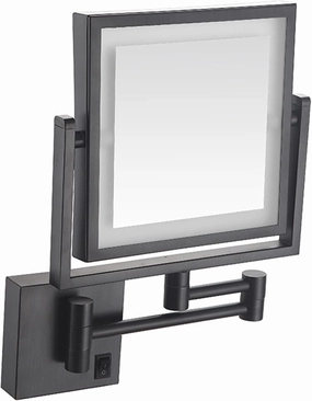 Makeup Mirror with Lights, Square LED Wall Mounted Double Sided 1X/3X Magnifying Mirror 360 Rotation Extension Bathroom Mirror,Brass,USB (Color : Black, Size : Plug in)