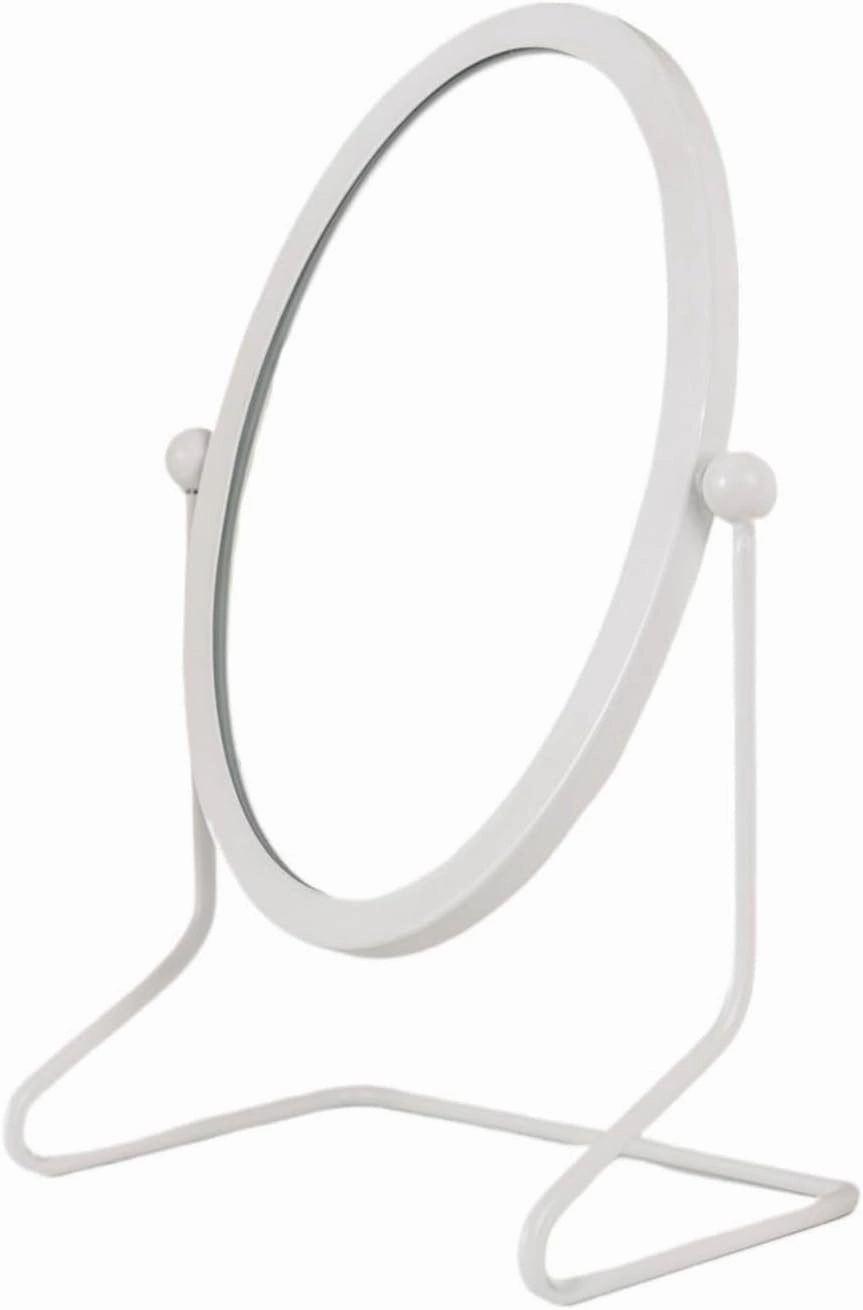 Makeup Mirror Wrought Iron Oval Vanity Mirror, Adjustable Angle Vanity Mirror, Simple Home Desktop Vertical Beauty Mirror Cosmetic Mirror(White)