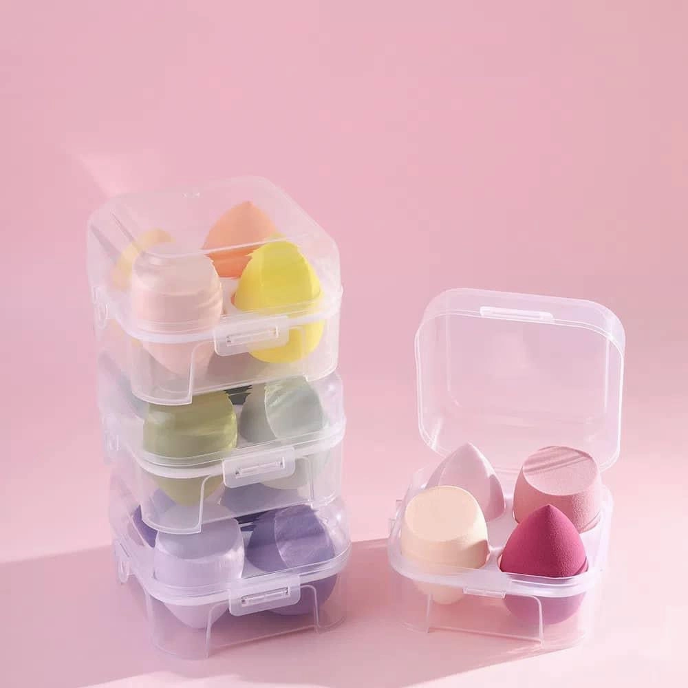 Makeup Sponge Beauty Blender Set, 4 Air Cushion Puffs with Clear Storage Case, Purple, Pink, Green, Yellow