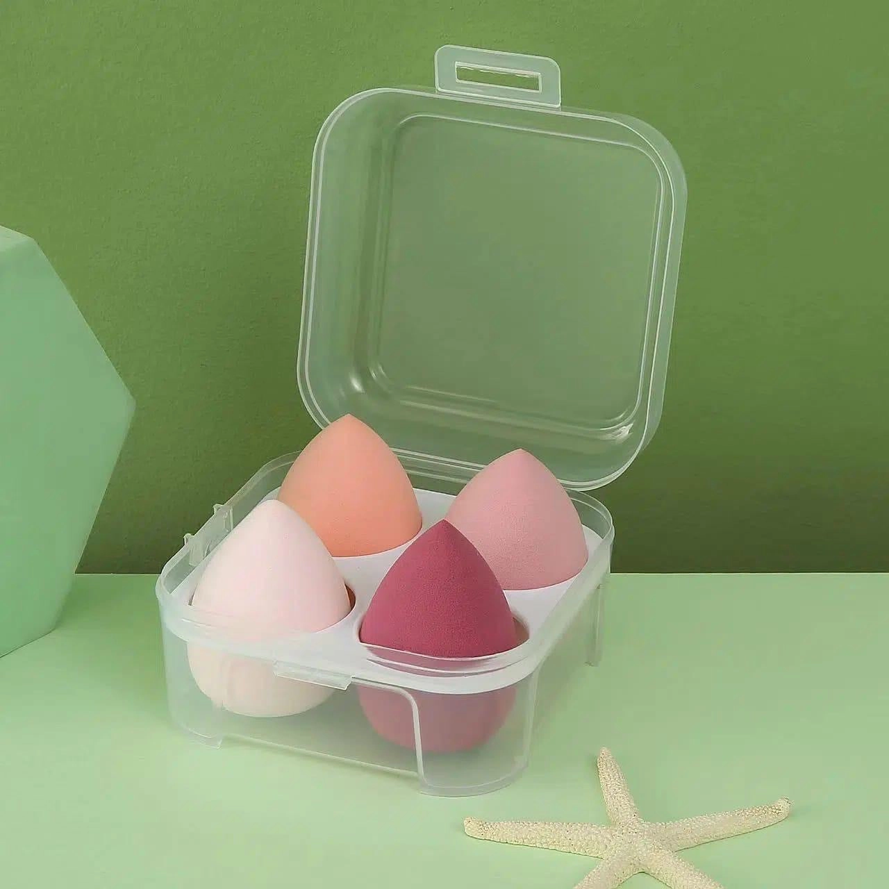Makeup Sponge Beauty Blender Set, 4 Air Cushion Puffs with Clear Storage Case, Purple, Pink, Green, Yellow
