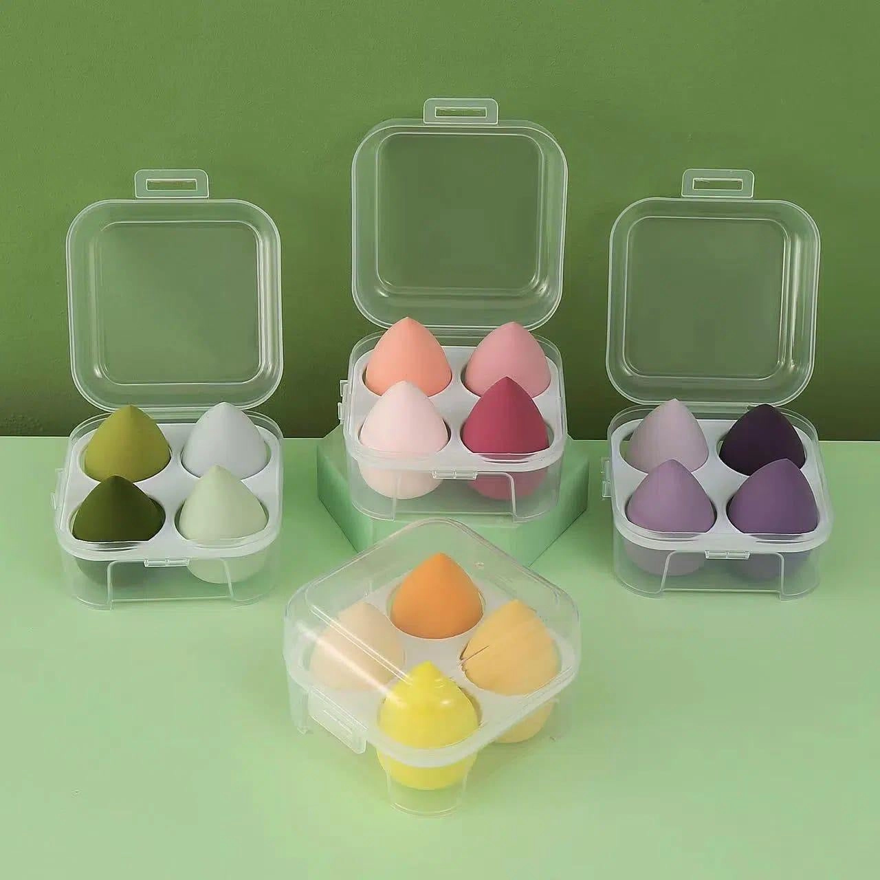 Makeup Sponge Beauty Blender Set, 4 Air Cushion Puffs with Clear Storage Case, Purple, Pink, Green, Yellow