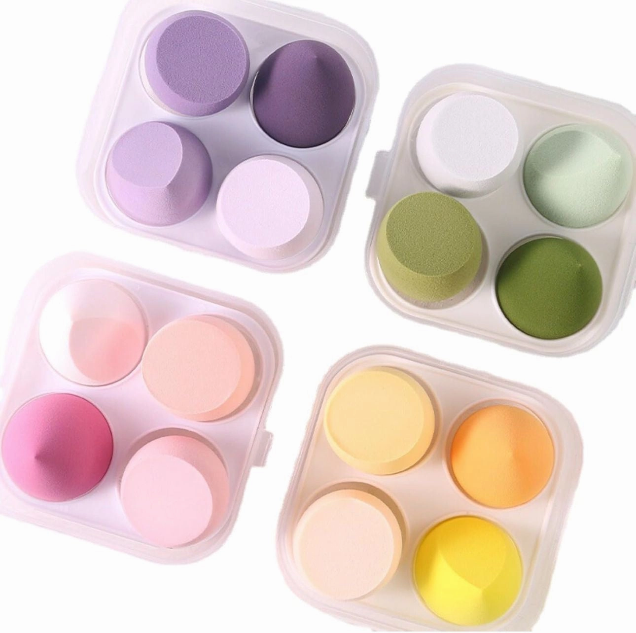 Makeup Sponge Beauty Blender Set, 4 Air Cushion Puffs with Clear Storage Case, Purple, Pink, Green, Yellow