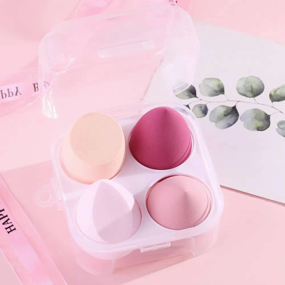Makeup Sponge Beauty Blender Set, 4 Air Cushion Puffs with Clear Storage Case, Purple, Pink, Green, Yellow