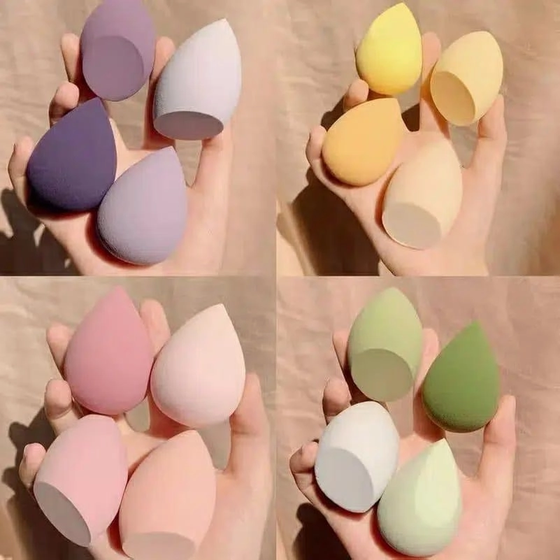 Makeup Sponge Beauty Blender Set, 4 Air Cushion Puffs with Clear Storage Case, Purple, Pink, Green, Yellow