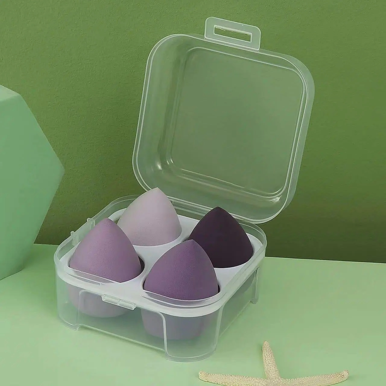 Makeup Sponge Beauty Blender Set, 4 Air Cushion Puffs with Clear Storage Case, Purple, Pink, Green, Yellow