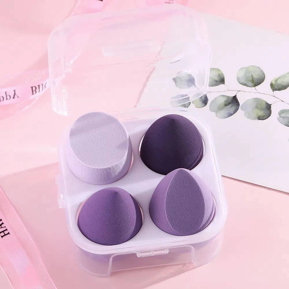 Makeup Sponge Beauty Blender Set, 4 Air Cushion Puffs with Clear Storage Case, Purple, Pink, Green, Yellow