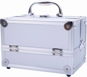 Makeup Train Case Cosmetic Box,Jewelry Organizer Professional with Mirror (Silver)
