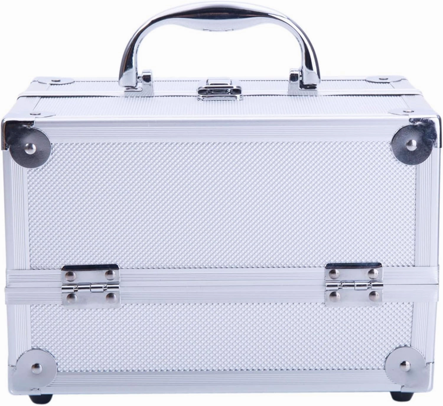 Makeup Train Case Cosmetic Box,Jewelry Organizer Professional with Mirror (Silver)