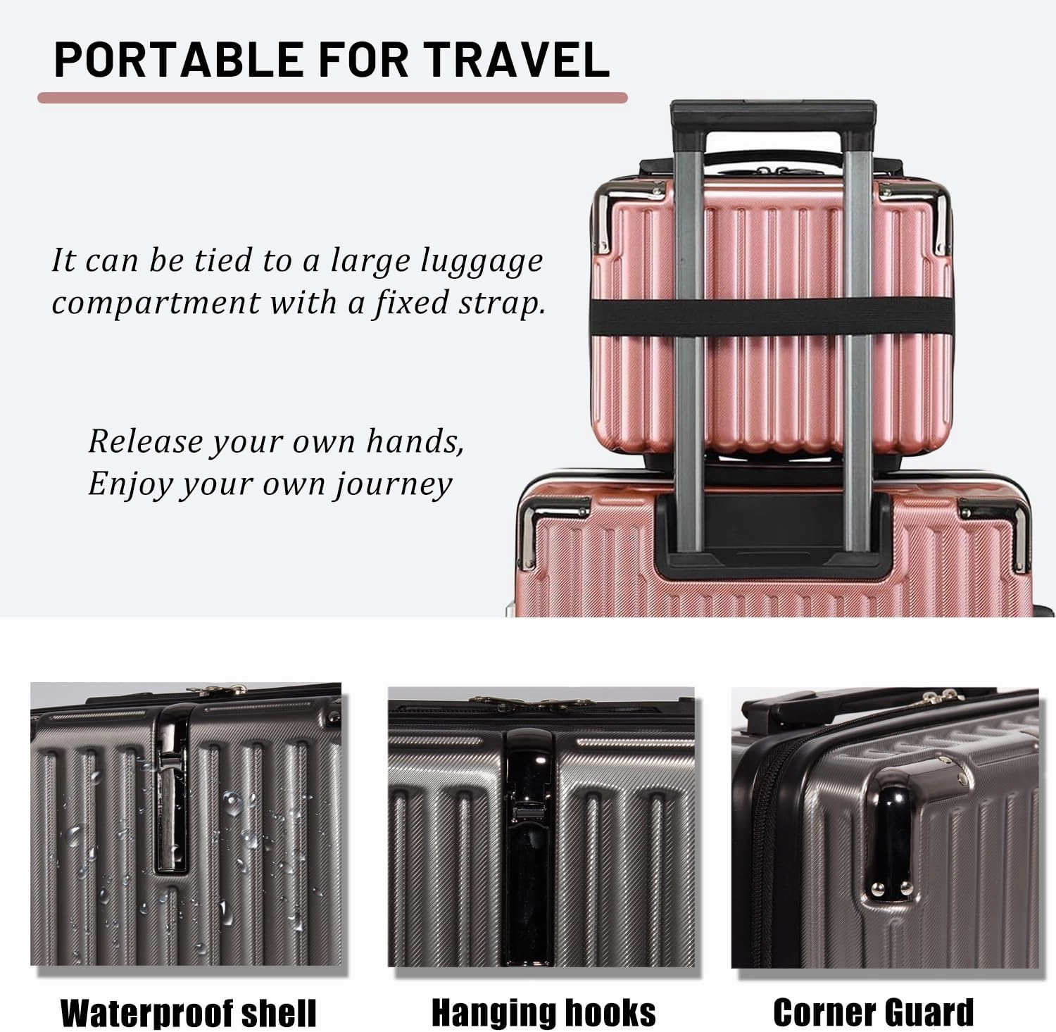 Makeup Travel Case, Hard Shell Cosmetic Case Organizer, Portable Cosmetic Bag, Mini Makeup Luggage with Shoulder Strap, ABS Surface, Zipper, Large Capacity, Grey