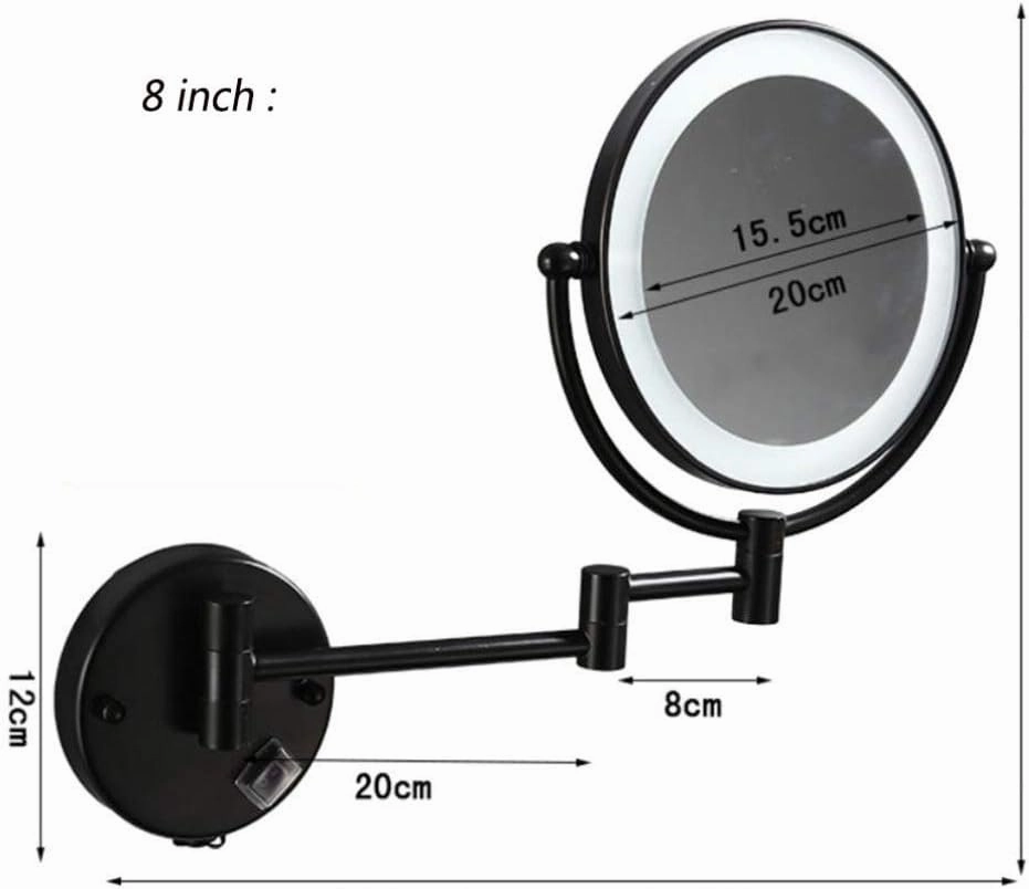 Makeup Vanity Mirror,Two-Sided Wall Mounted Beauty Mirror 3X Magnification Bathroom Mirror 360° Swivel Extendable Cosmetic Mirror,Black (Silver 8inch)
