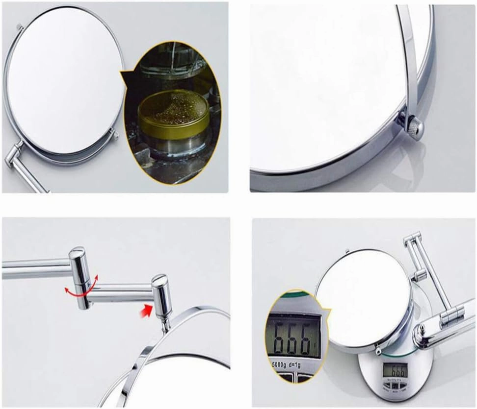 Makeup Vanity Mirror,Two-Sided Wall Mounted Beauty Mirror Multiple Magnification Bathroom Mirror 360°Swivel Extendable Cosmetic Mirror 6inch,Silver(Nickel,10x)