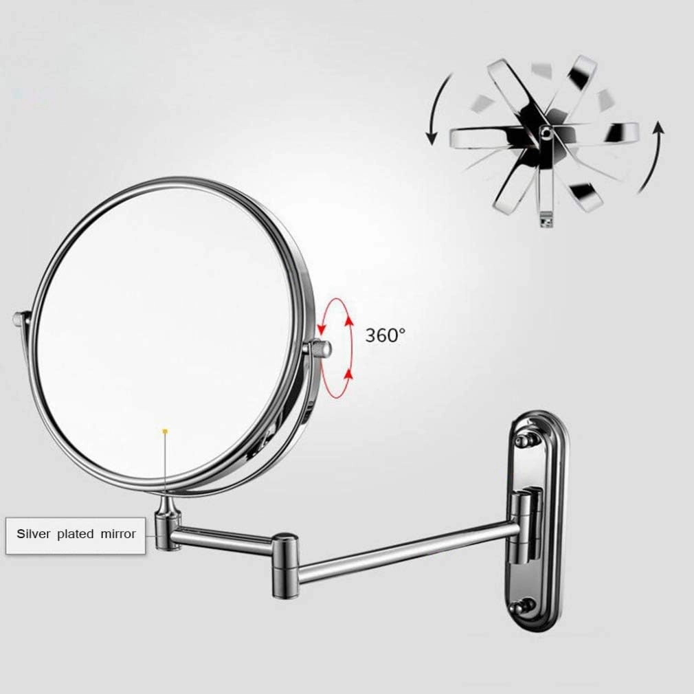 Makeup Vanity Mirror,Two-Sided Wall Mounted Beauty Mirror Multiple Magnification Bathroom Mirror 360°Swivel Extendable Cosmetic Mirror 6inch,Silver(Nickel,10x)
