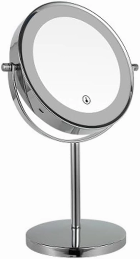 Makeup Vanity Mirror with LED Lights,8 Inch Chrome Double-Sided Brass Standing Cosmetic Mirror Magnification Countertop Mirror with Plug (3X)