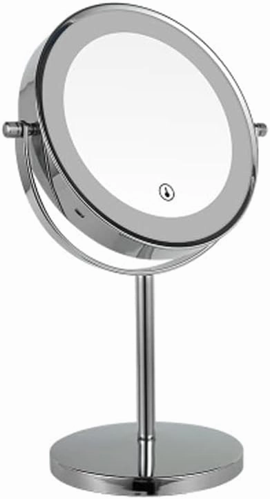 Makeup Vanity Mirror with LED Lights,8 Inch Chrome Double-Sided Brass Standing Cosmetic Mirror Magnification Countertop Mirror with Plug (3X)