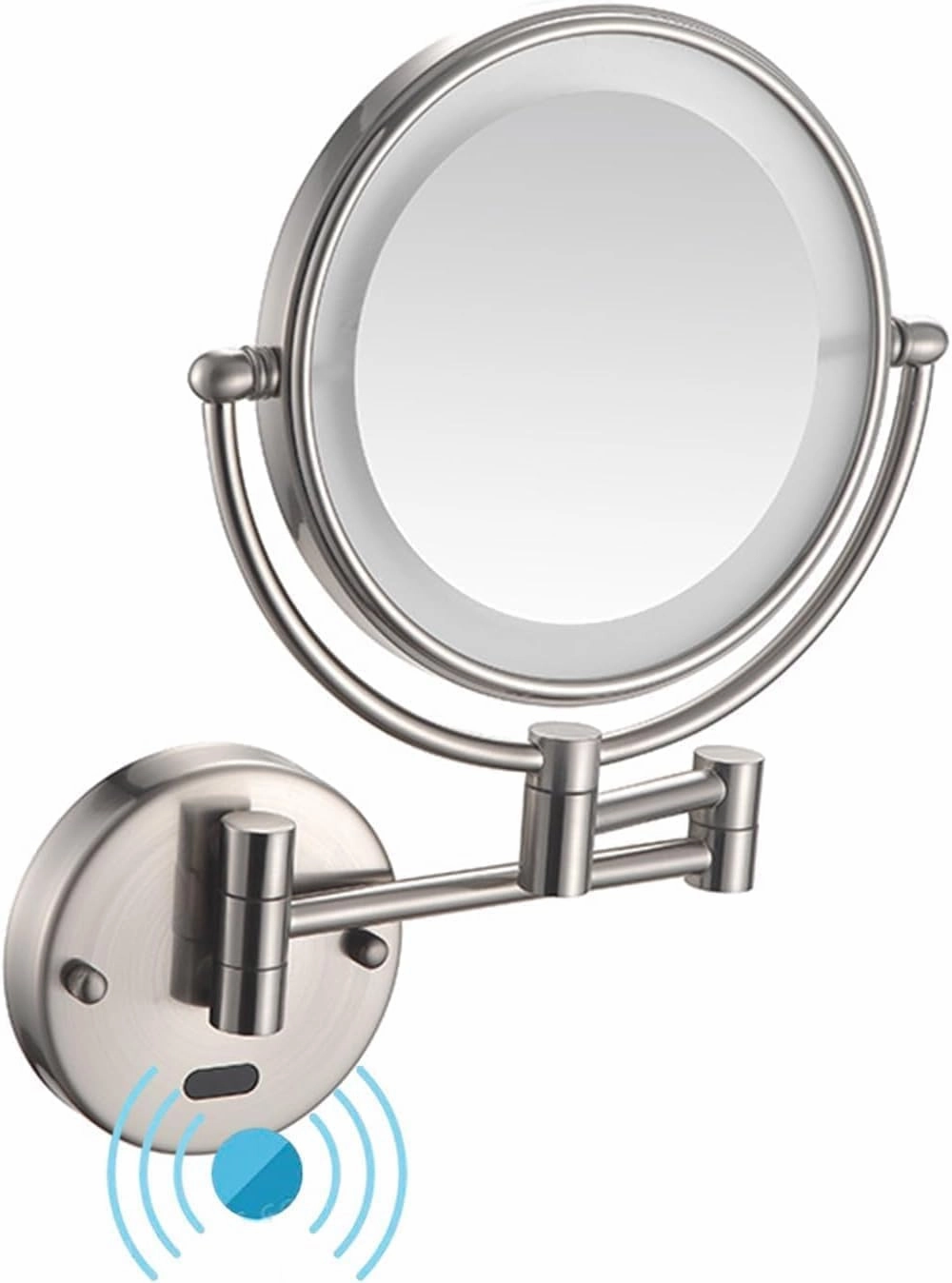 Makeup Vanity Mirror with Magnification 8 Inch Double-Sided 1X/10X Magnifying Light Up Mirror 360 ° Swivel Wall-Mounted Cosmetic Mirror Rose Gold Plug-in(Nickel,PlugIn)