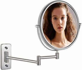 Makeup Wall Mounted, 360 Rotation Free Standing Portable, Ideal for Applying Make-up, Wearing Contacts and Shaving(Chrome,10x)
