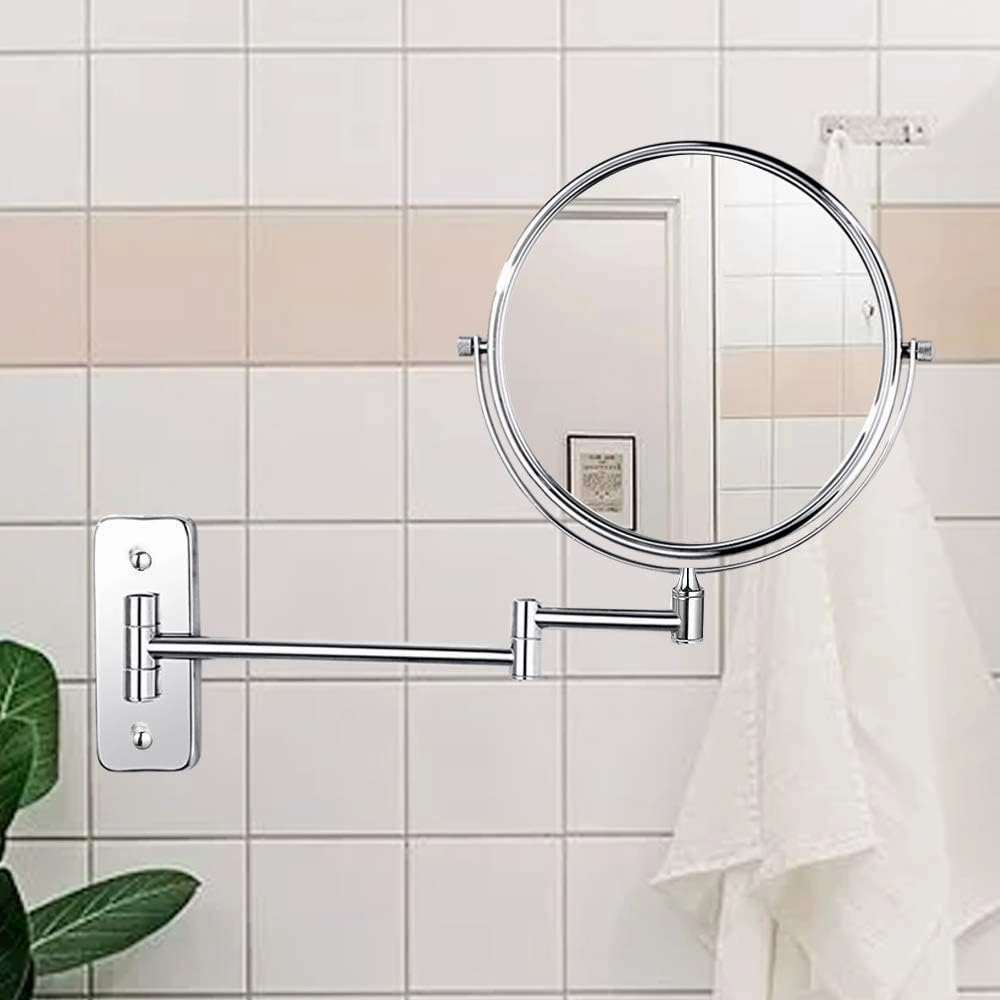 Makeup Wall Mounted, 360 Rotation Free Standing Portable, Ideal for Applying Make-up, Wearing Contacts and Shaving(Chrome,10x)
