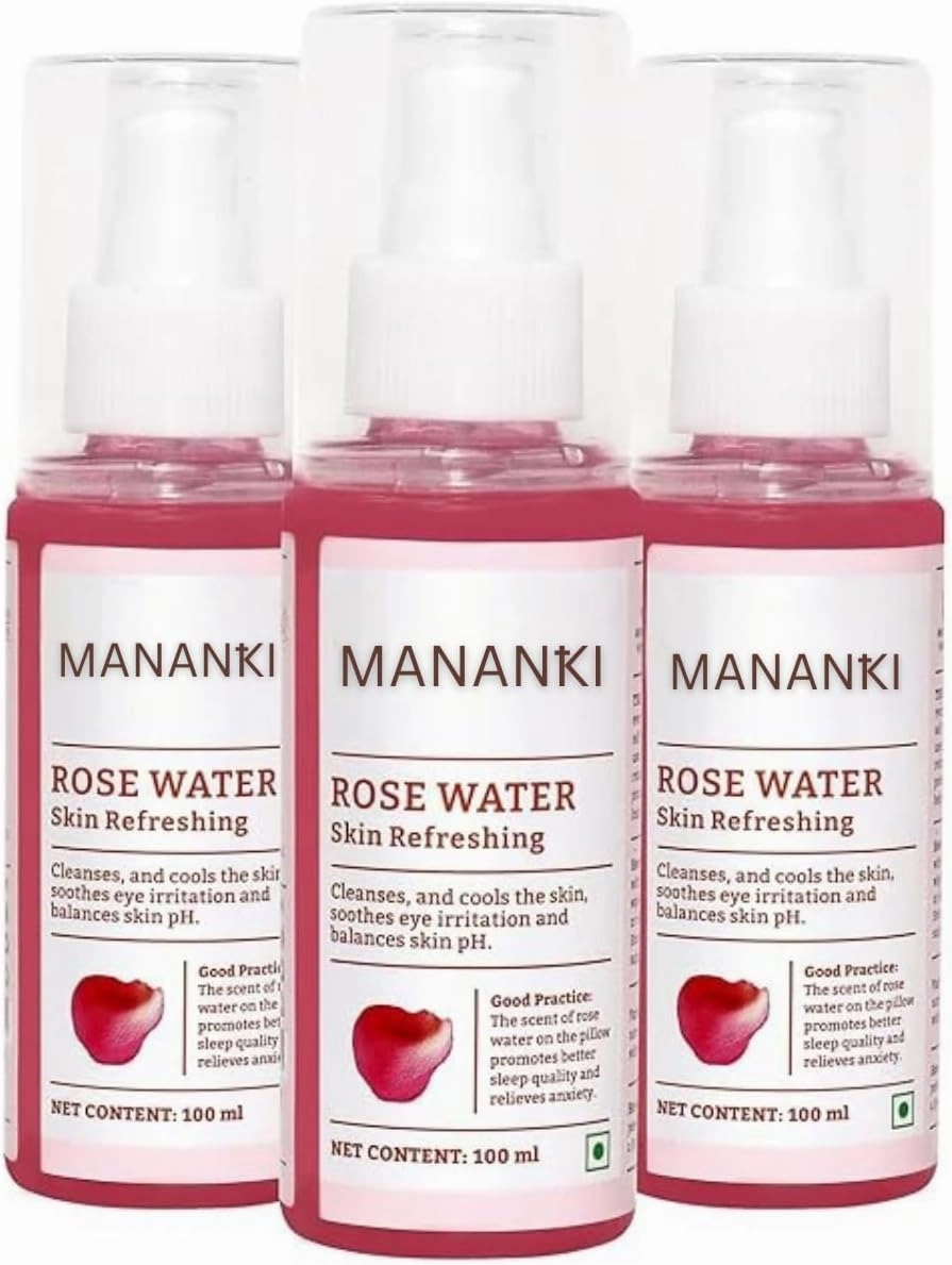 Mananki Rose Water Skin Toner, 100ml, Pack of 3, Pure Gulab Jal for All Skin Types, Provides Glow and Freshness