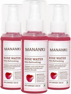 Mananki Rose Water Skin Toner, 100ml, Pack of 3, Pure Gulab Jal for All Skin Types, Provides Glow and Freshness