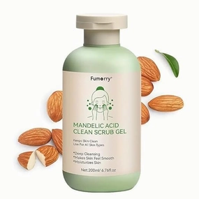 Mandelic Clean Scrub Gel, 200ml - Exfoliating Facial & Body Scrub for Deep Cleansing & Moisturizing, Unisex-Adult, All Skin Types, Summer Scented with Lavender, Glycerin(PACK OF 1)