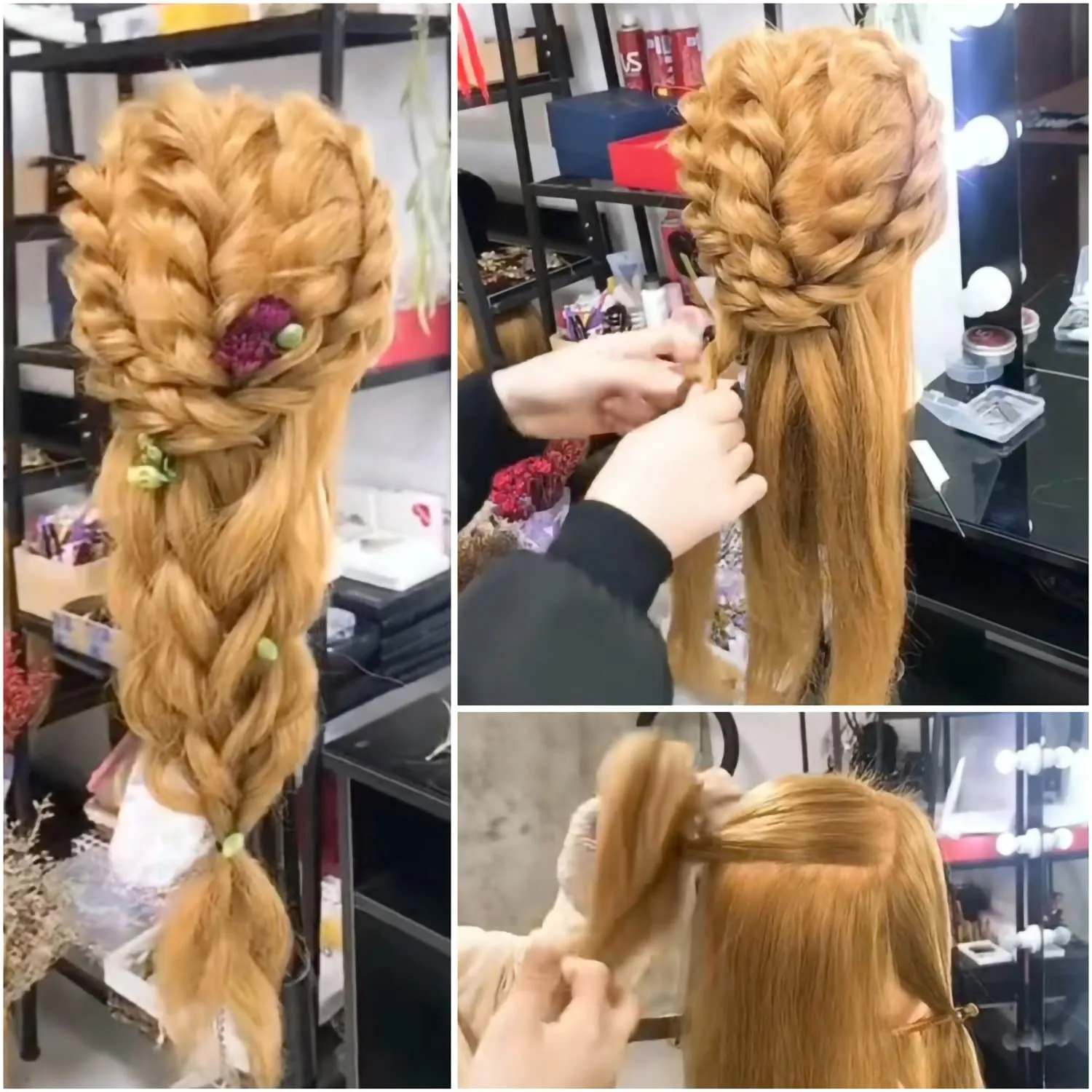 Mannequin Head with 60% Real Hair, Hairdresser Practice Training Head Cosmetology Manikin Doll Head with 9 Tools and Desktop Stand, Air Cushion Comb,Makeup On (Golden)