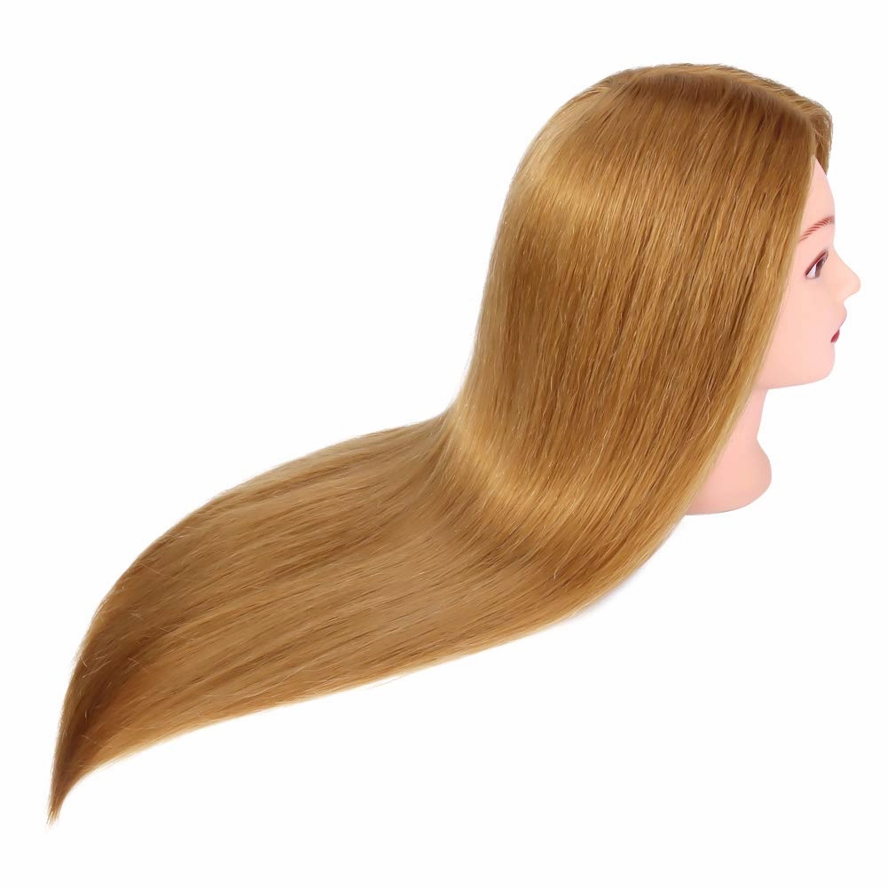 Mannequin Head with 60% Human Hair, TopDirect 20" Blonde Real Hair Cosmetology Mannequin Head Hair Styling Hairdressing Practice Training Doll Heads with Clamp Holder and Tools