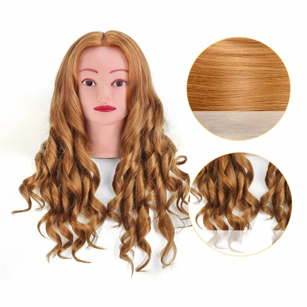 Mannequin Head with 60% Human Hair, TopDirect 20" Blonde Real Hair Cosmetology Mannequin Head Hair Styling Hairdressing Practice Training Doll Heads with Clamp Holder and Tools