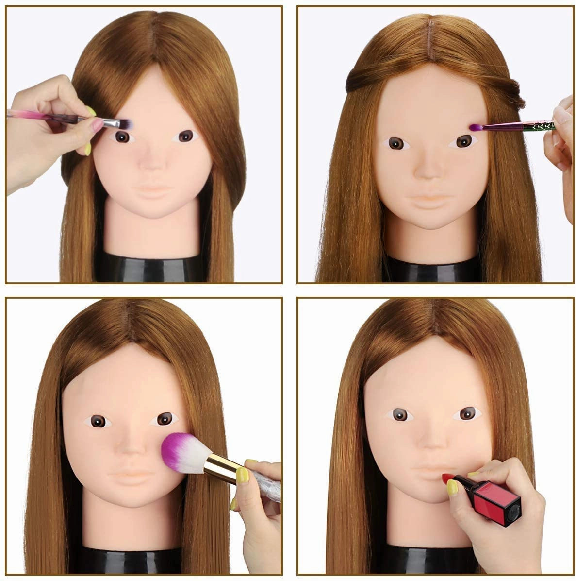 Mannequin Head with 80% Human Hair, TopDirect 24" Brown Real Hair Cosmetology Mannequin Head Hair Styling Hairdressing Practice Training Doll Heads with Clamp Holder and Tools