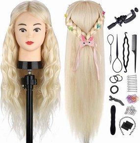 Mannequin Head with 80% Real Hair, TopDirect 24" Blonde Hair Styling Hairdressing Cosmetology Mannequin Manikin Training Practice Head with Clamp and Tools