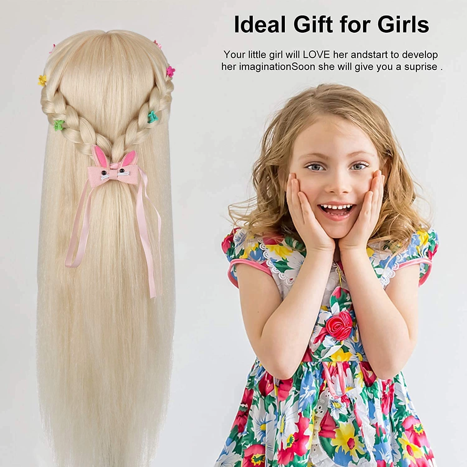 Mannequin Head with 80% Real Hair, TopDirect 24" Blonde Hair Styling Hairdressing Cosmetology Mannequin Manikin Training Practice Head with Clamp and Tools