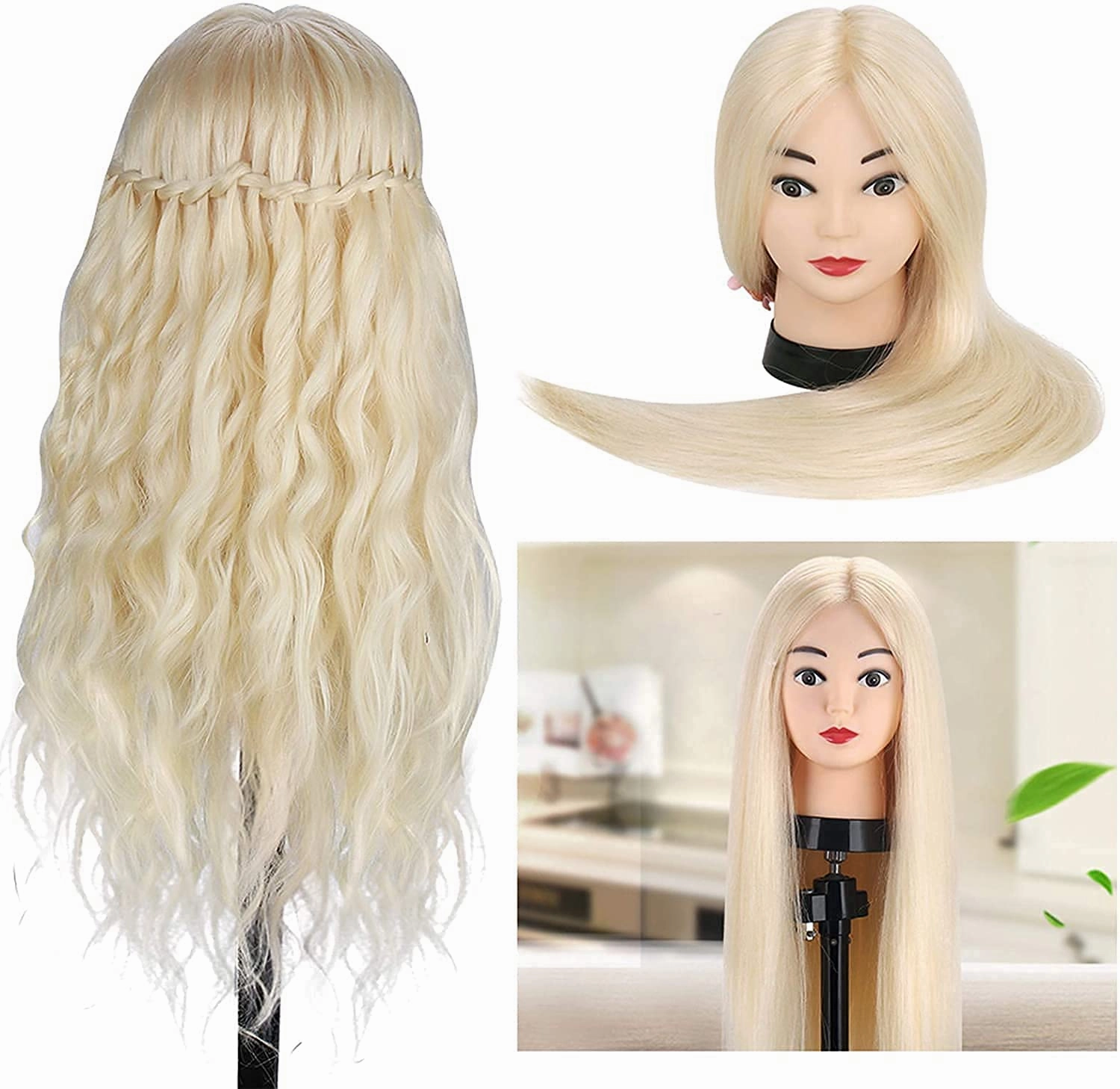 Mannequin Head with 80% Real Hair, TopDirect 24" Blonde Hair Styling Hairdressing Cosmetology Mannequin Manikin Training Practice Head with Clamp and Tools