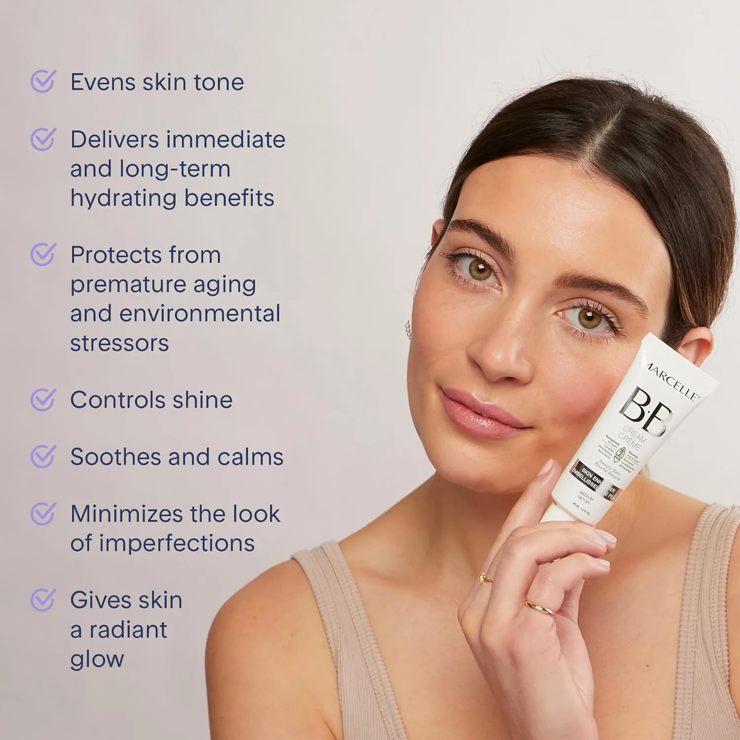 Marcelle BB Cream Beauty Balm, Medium-Dark, Tinted Moisturizer, Skin Enhancer, Lightweight, Hydrating, Hypoallergenic, Non-Comedogenic, Fragrance-Free, Paraben-Free, Oil-Free, Cruelty-Free, 1.5 fl oz