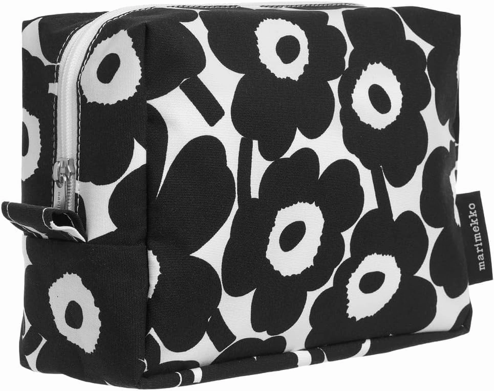 MARIMEKKO Vilja Mini Unikko Terry Cotton Cosmetic Bag (Black) – Floral Cosmetic Bag to Include in your Travel Essentials – 9x4x7 in