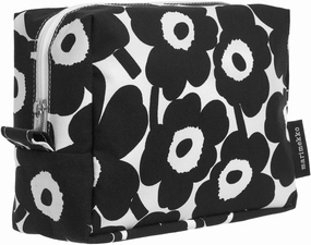 MARIMEKKO Vilja Mini Unikko Terry Cotton Cosmetic Bag (Black) – Floral Cosmetic Bag to Include in your Travel Essentials – 9x4x7 in