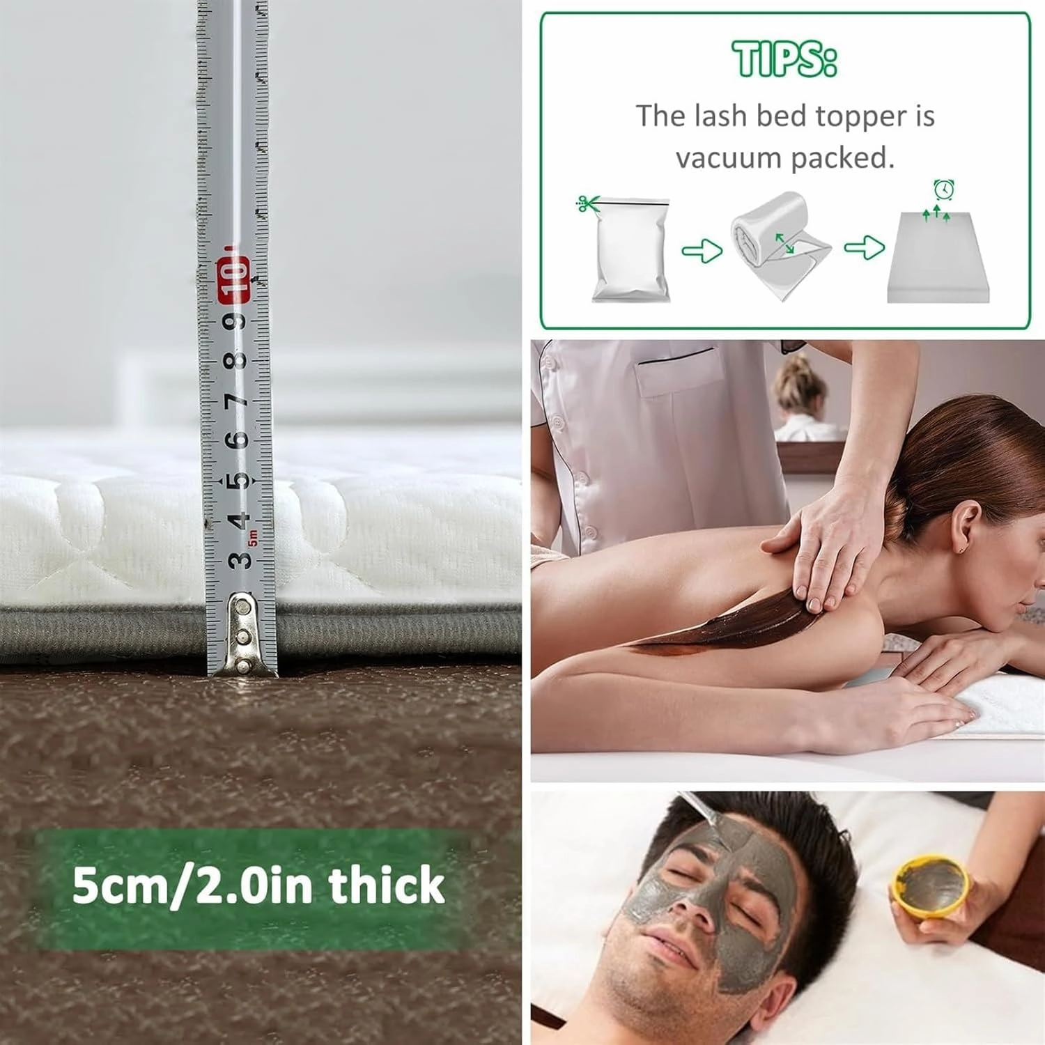 Massage Table Topper,High Density Foam Lash Bed Cushion with Breathe Hole,Non-Slip Square/Round/Trapezoidal Topper for Beauty Salon Tattoo Spa Bed(5cm/2.0in,R 70x180cm)