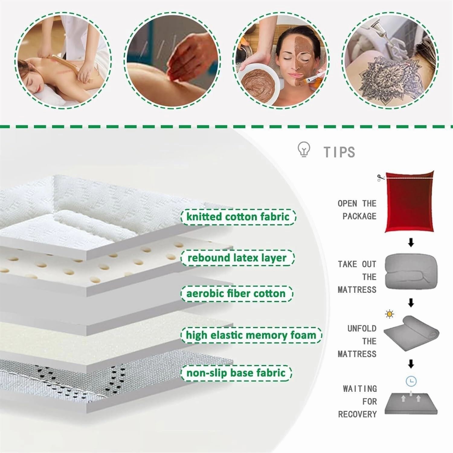 Massage Table Topper,High Density Foam Lash Bed Cushion with Breathe Hole,Non-Slip Square/Round/Trapezoidal Topper for Beauty Salon Tattoo Spa Bed(5cm/2.0in,R 70x180cm)