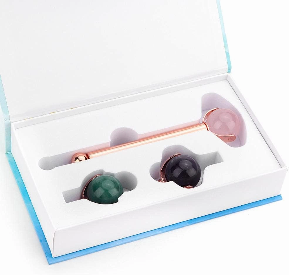 Massagem Facial Jade Pedra rolo Natural Jade rolo massageador elevador beleza emagrecimento ferramentas de relaxamento da Pele com cabeça substituição-Golden Gold