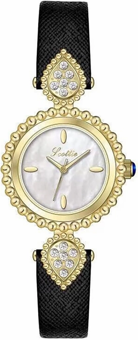 MASTOP Vintage Dainty Watch for Women – Elegant Round Dial with Diamond Accents, Gold-Tone Bezel, Black Leather Band – Classic Analog Quartz Wristwatch