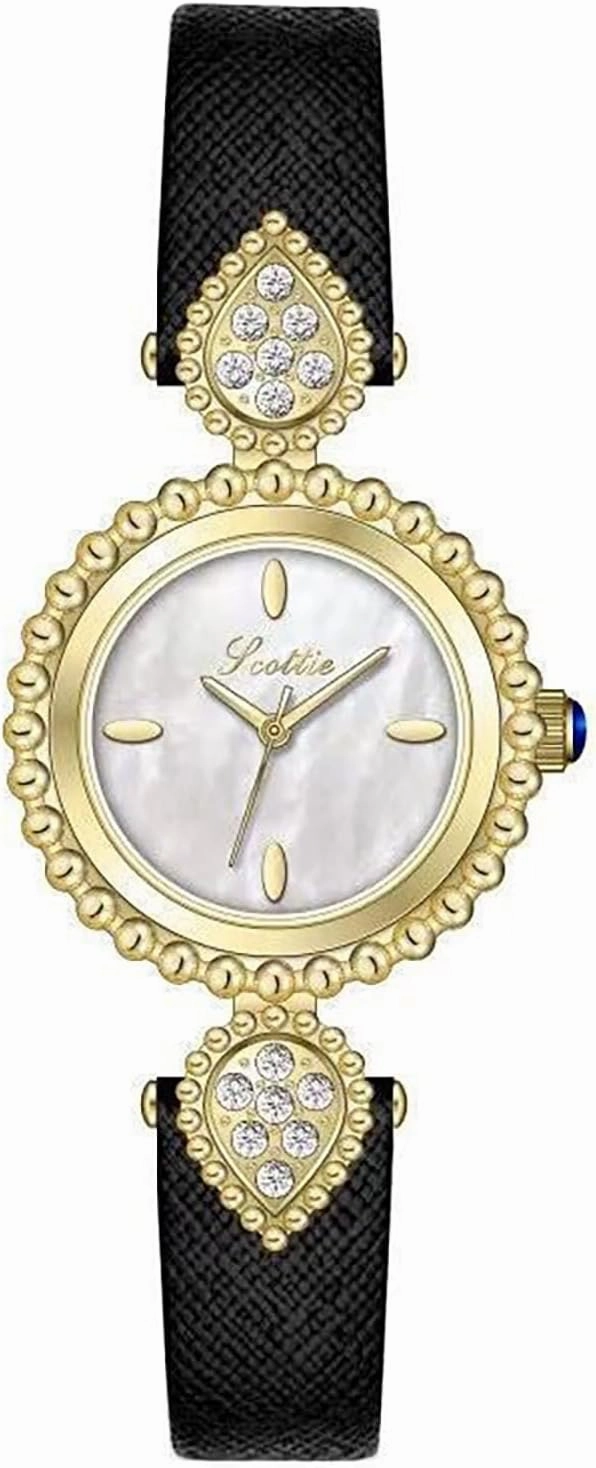 MASTOP Vintage Dainty Watch for Women – Elegant Round Dial with Diamond Accents, Gold-Tone Bezel, Black Leather Band – Classic Analog Quartz Wristwatch