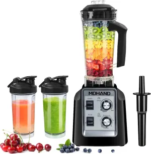 MDHAND 1400W High-Speed Blender- Crush Ice in 5 Sec, Self-Cleaning, BPA-Free Jar   2 To-Go Cups | Perfect Kitchen Essential | Smoothies, Soups & Nut Butter & Protein Shakes | 68oz Family Size (Black)