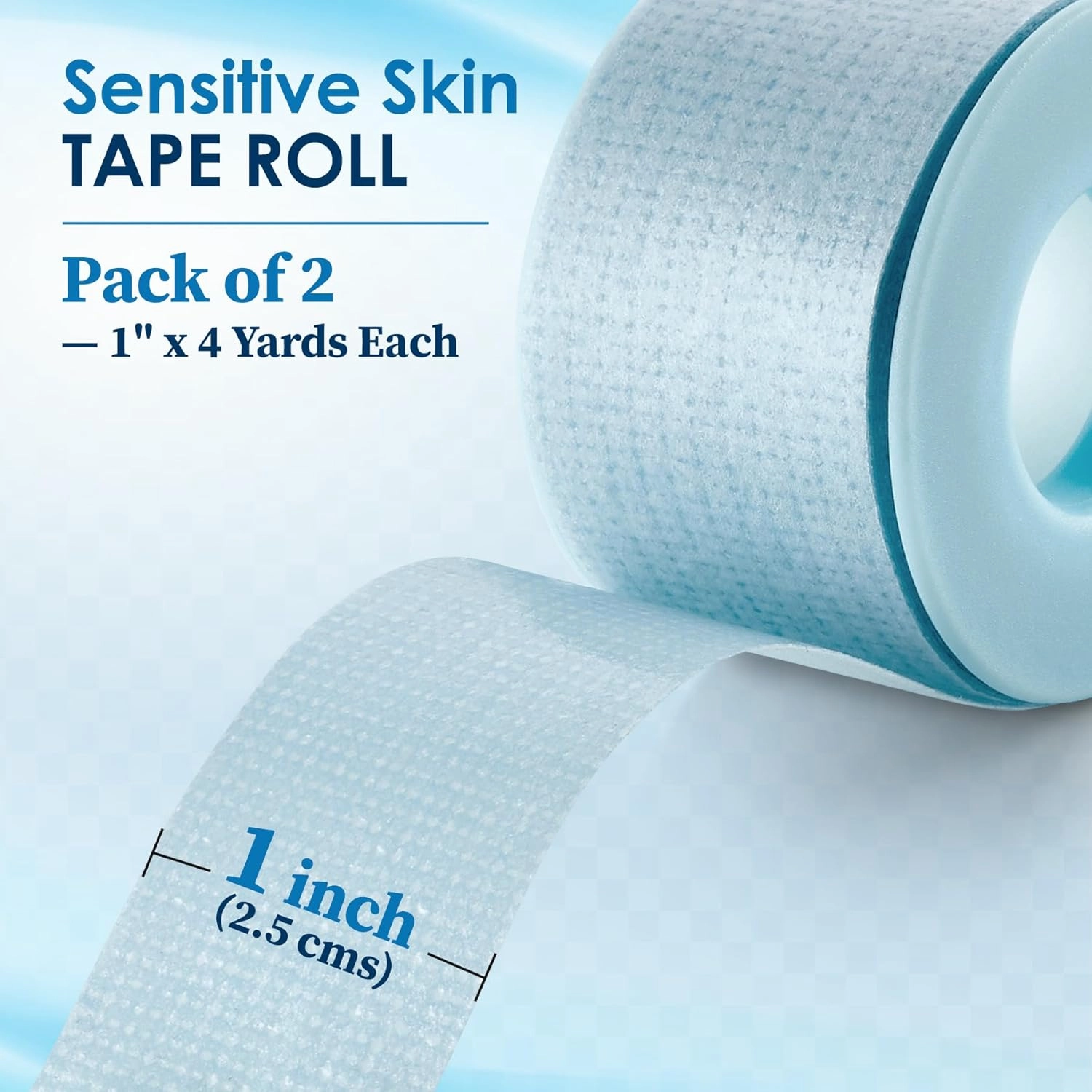 MEDca Sensitive Skin Low Trauma Tape Rolls - 1 Inch x 4 Yards Blue Tape First Aid Rolls, Minimal Hair Pulling for Wounds, Lash Tape for Eyelash Extensions (Pack of 2)