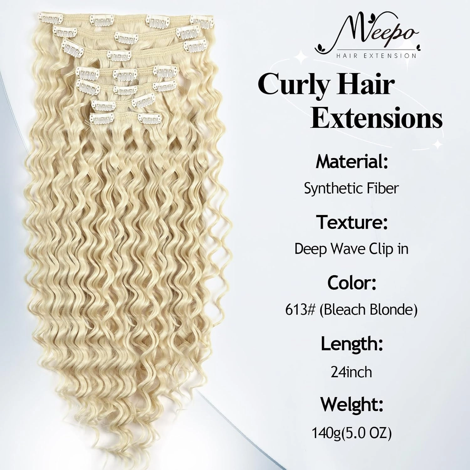MEEPO Blonde Curly Clip In Hair Extension For Black Women Natural Thick Deep Wave Hair Extension Clips Synthetic Long 24 inch hair extensions clip in Hairpiece (613(Pack of 7))