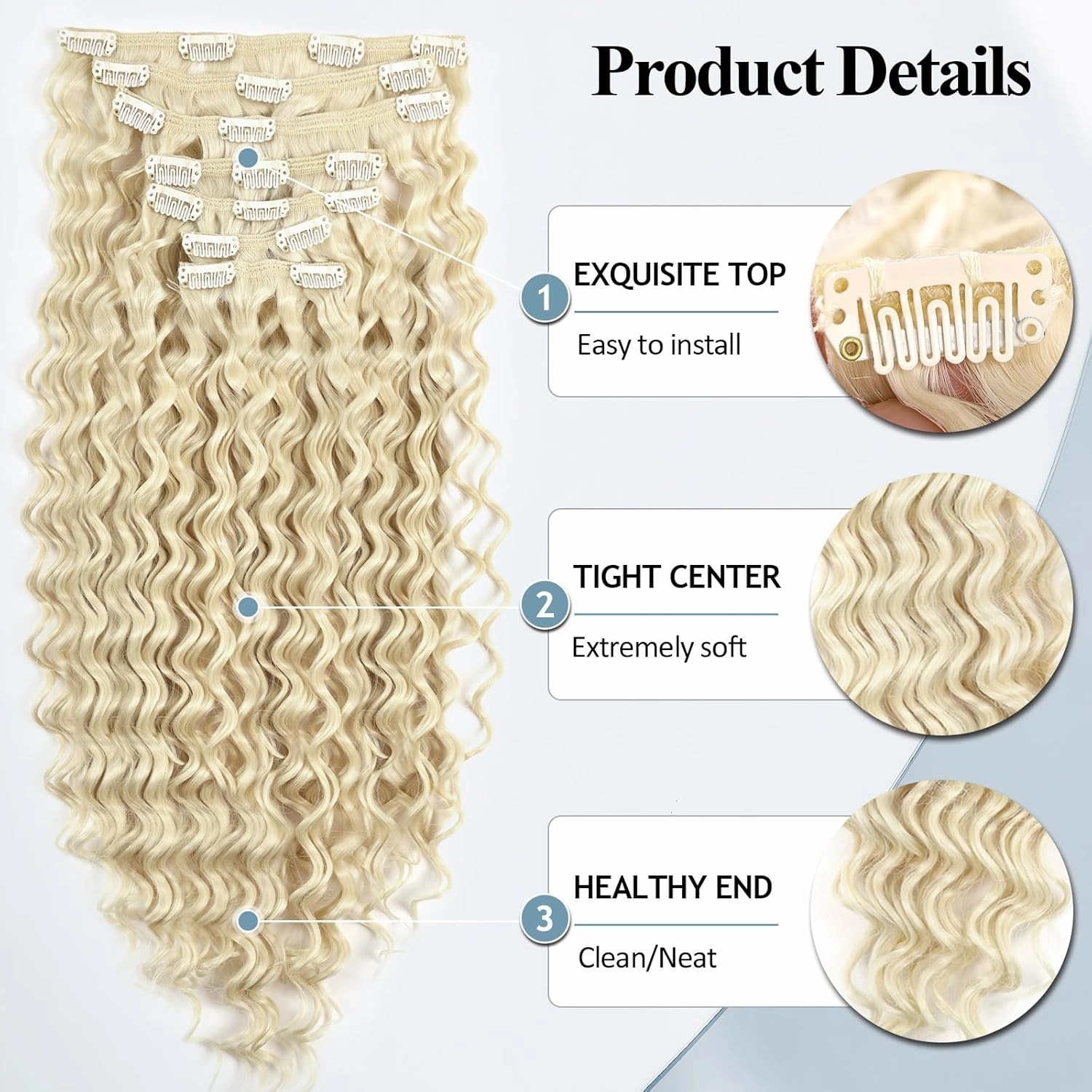 MEEPO Blonde Curly Clip In Hair Extension For Black Women Natural Thick Deep Wave Hair Extension Clips Synthetic Long 24 inch hair extensions clip in Hairpiece (613(Pack of 7))