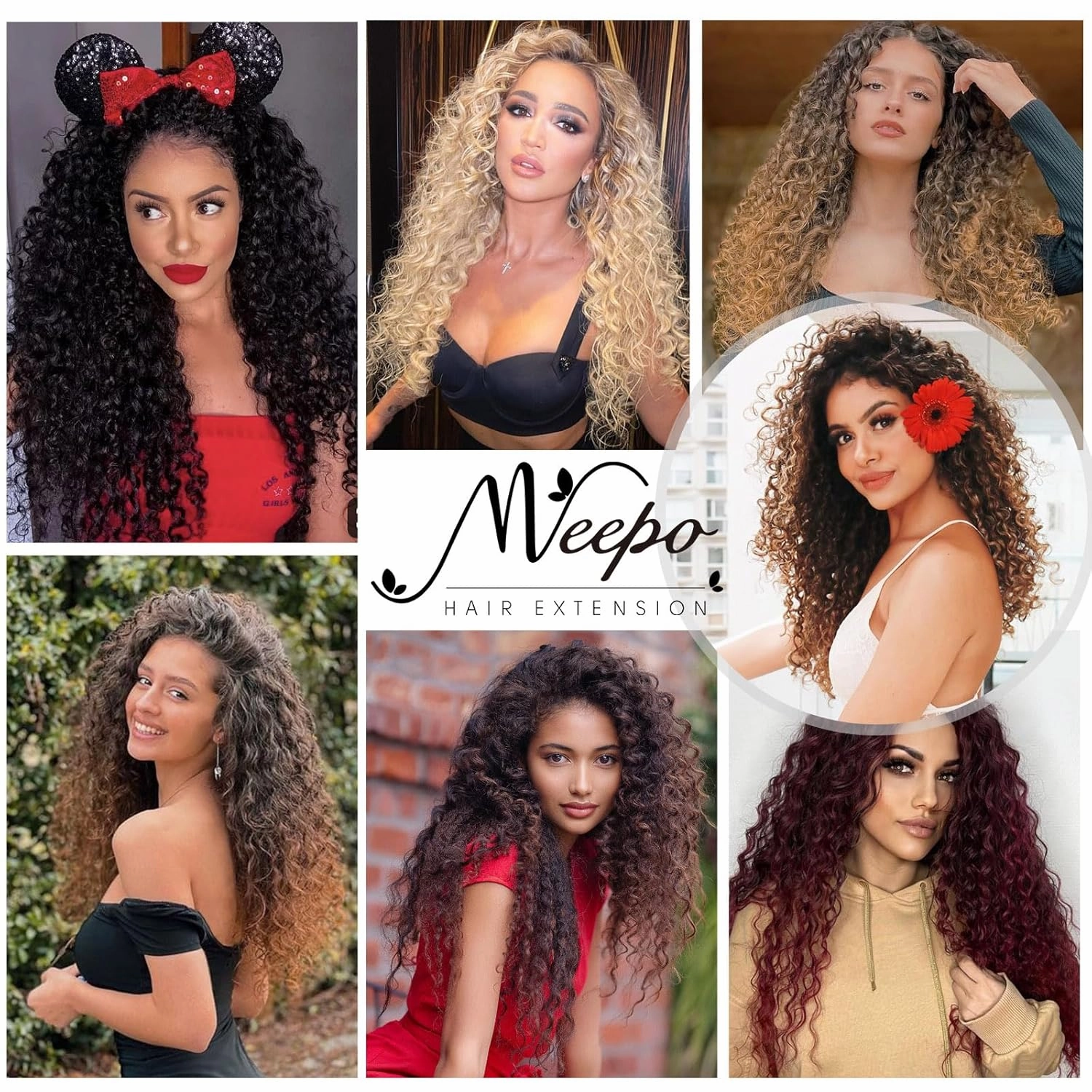 MEEPO Blonde Curly Clip In Hair Extension For Black Women Natural Thick Deep Wave Hair Extension Clips Synthetic Long 24 inch hair extensions clip in Hairpiece (613(Pack of 7))